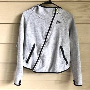 Nike Grey Cross Zipper Crop Oversized Hoodie